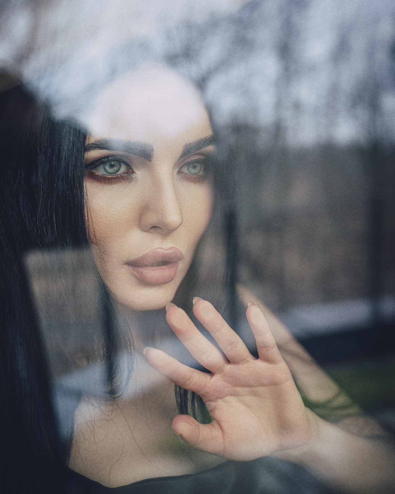 portret przez okno